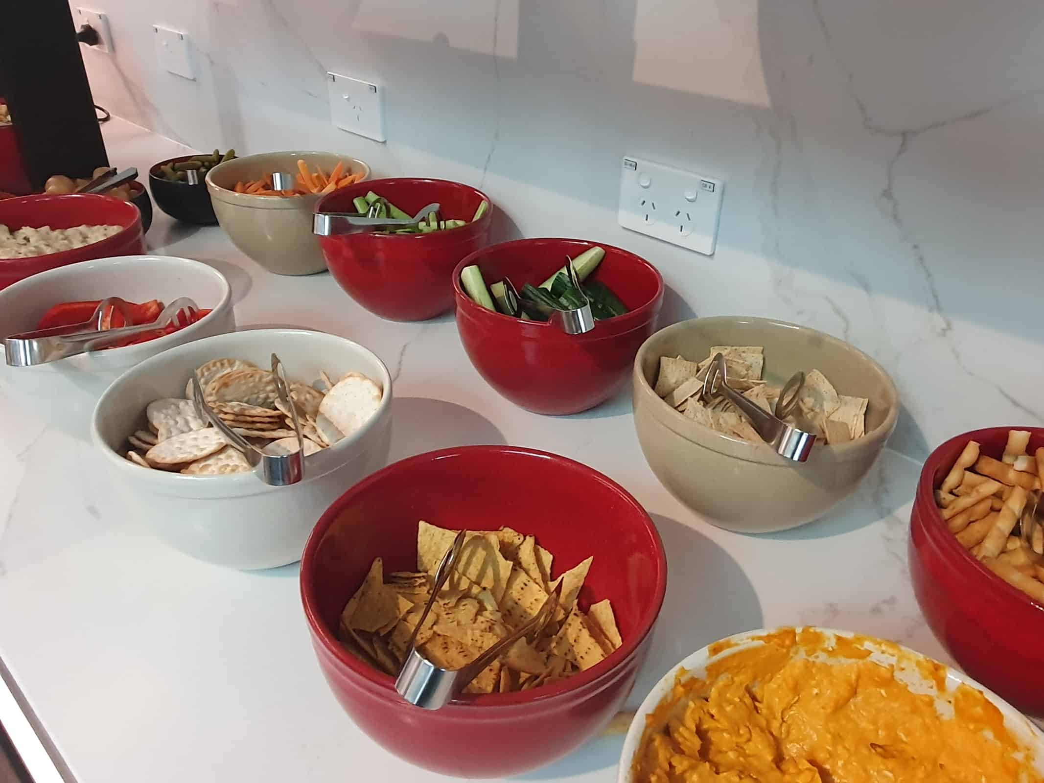 Qantas Business Lounge Melbourne Domestic Food and Nutrition Review (updated 2024) - Qantas Business Lounge Melbourne domestic Vegetables and dips in Qantas Business Class Lounge Melbourne (Domestic)