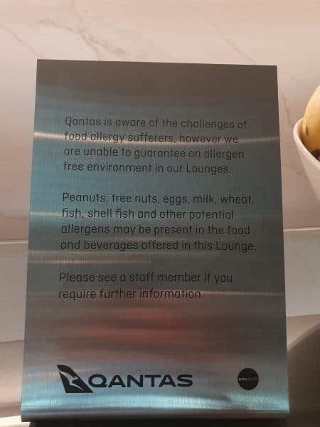 Qantas lounge allergen warning