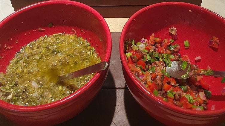 Qantas Business Lounge Brisbane Domestic Food and Nutrition Review - Qantas Business Lounge Brisbane domestic Tomatilla Salsa and Tomato, Capsicum and Kidney Bean Salsa
