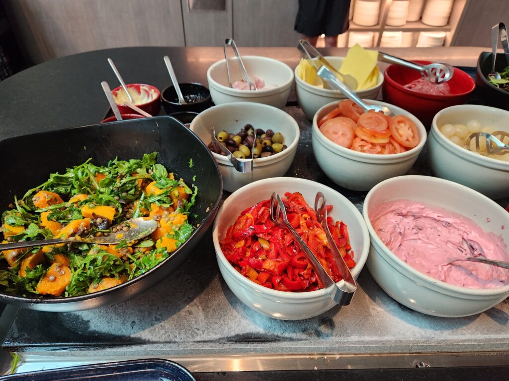 Qantas Business Lounge Melbourne Domestic Food and Nutrition Review (updated 2024) - Qantas Business Lounge Melbourne domestic Dips, sandwich fillings, antipasto and salad (2023) Qantas business lounge melbourne domestic