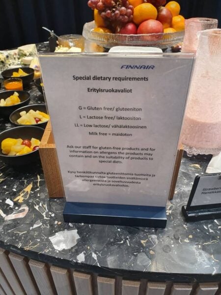 Dietary requirements Finnair Platinum Wing Lounge