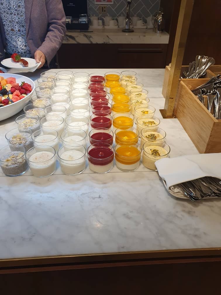 Qantas London Lounge Food and Nutrition Review (Breakfast) (Updated 2024) - Qantas London Lounge Chia puddings and yogurt - Qantas London Lounge