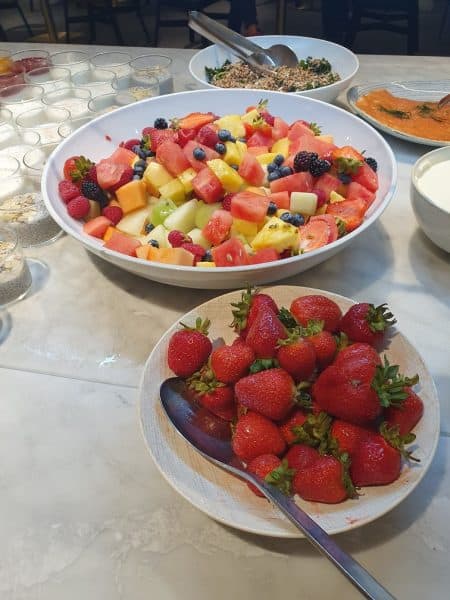 Fruit salad and strawberries - Qantas London Lounge