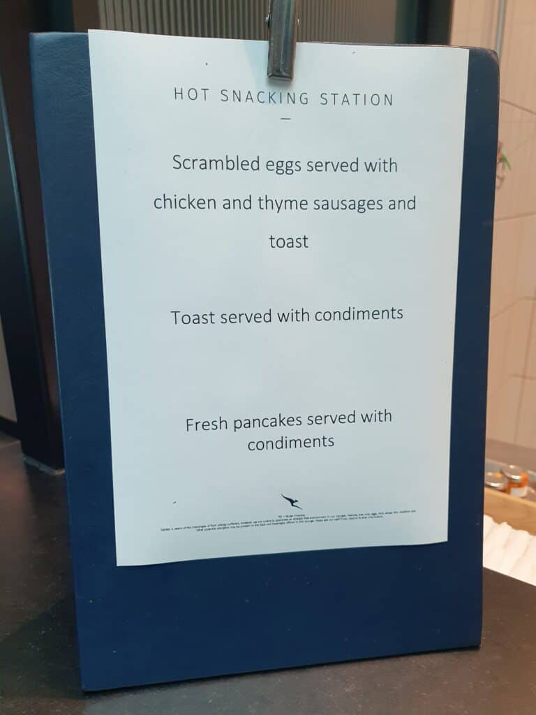 Qantas Melbourne Business Class Lounge (Domestic) menu