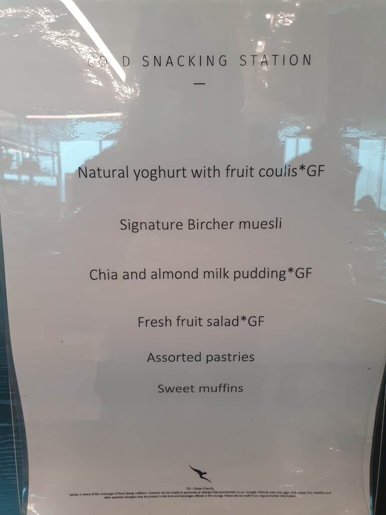 Qantas Business Class Melbourne Lounge domestic menu