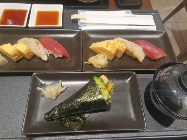 Sushi plate Japan Airlines First Class lounge