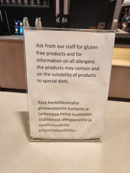 Gluten free sign Finnair business lounge non schengen