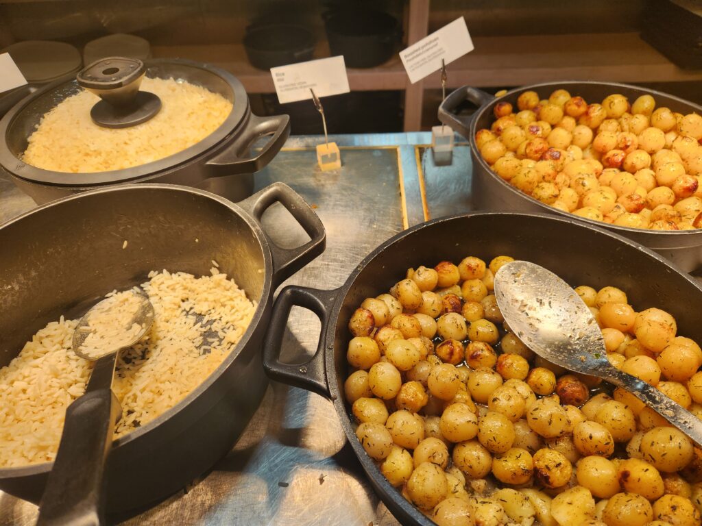 Finnair Business Lounge (non-schengen) Helsinki Food and Nutrition Review (updated 2024) - finnair business lounge white rice and potatoes finnair business lounge
