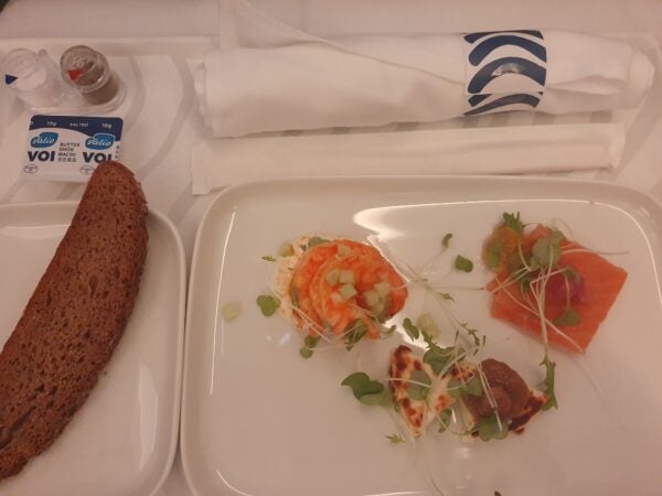 Finnair salmon and prawn starter