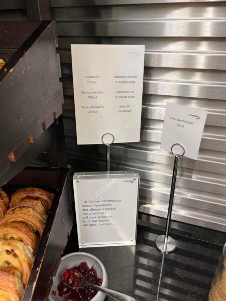 Allergen statement British Airways Galleries First lounge T5