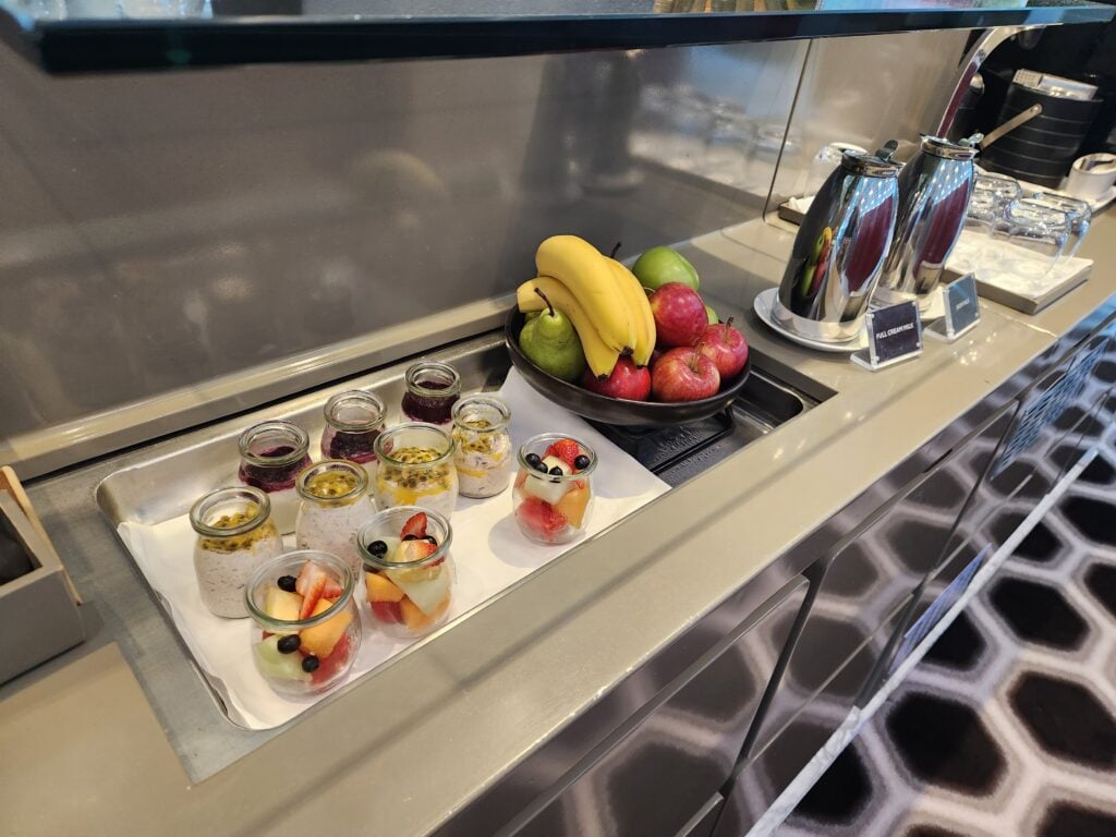 Qantas International First Lounge Melbourne (breakfast) Food and Nutrition Review (updated 2025) - Qantas International First Lounge Melbourne Fruit, yogurt and chia puddings Qantas First Class Lounge Melbourne
