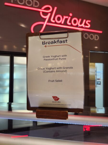 Virgin Australia lounge melbourne breakfast menu