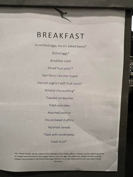 Qantas Business Lounge Melbourne Domestic (Breakfast) Food and Nutrition Review (updated 2024) - Qantas Business Lounge Melbourne Domestic Breakfast menu Qantas business lounge Melbourne domestic - March 2024