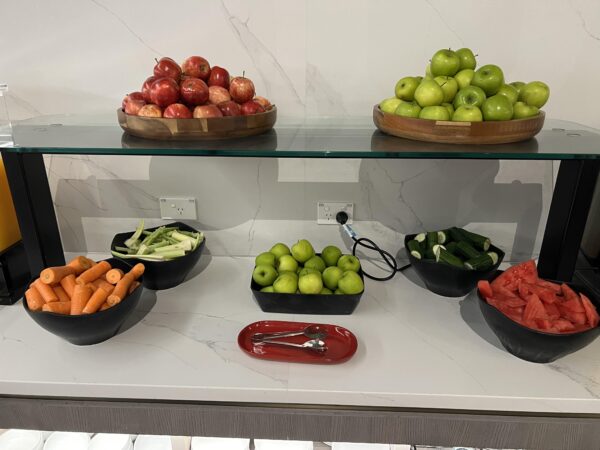 Qantas Business Lounge Melbourne Domestic (Breakfast) Food and Nutrition Review (updated 2024) - Qantas Business Lounge Melbourne Domestic fruits and vegetables on the juice bar qantas business lounge melbourne