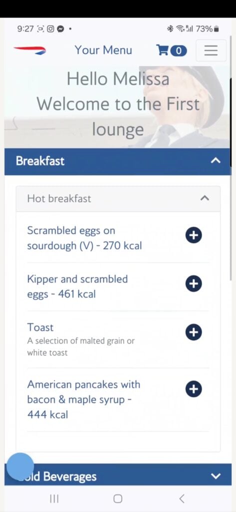 British Airways Galleries First Lounge T3 London Heathrow Food and Nutrition Review (breakfast) - British Airways Galleries First Lounge T3 London Heathrow QR code dining options in British Airways Galleries First Lounge T3 Heathrow London