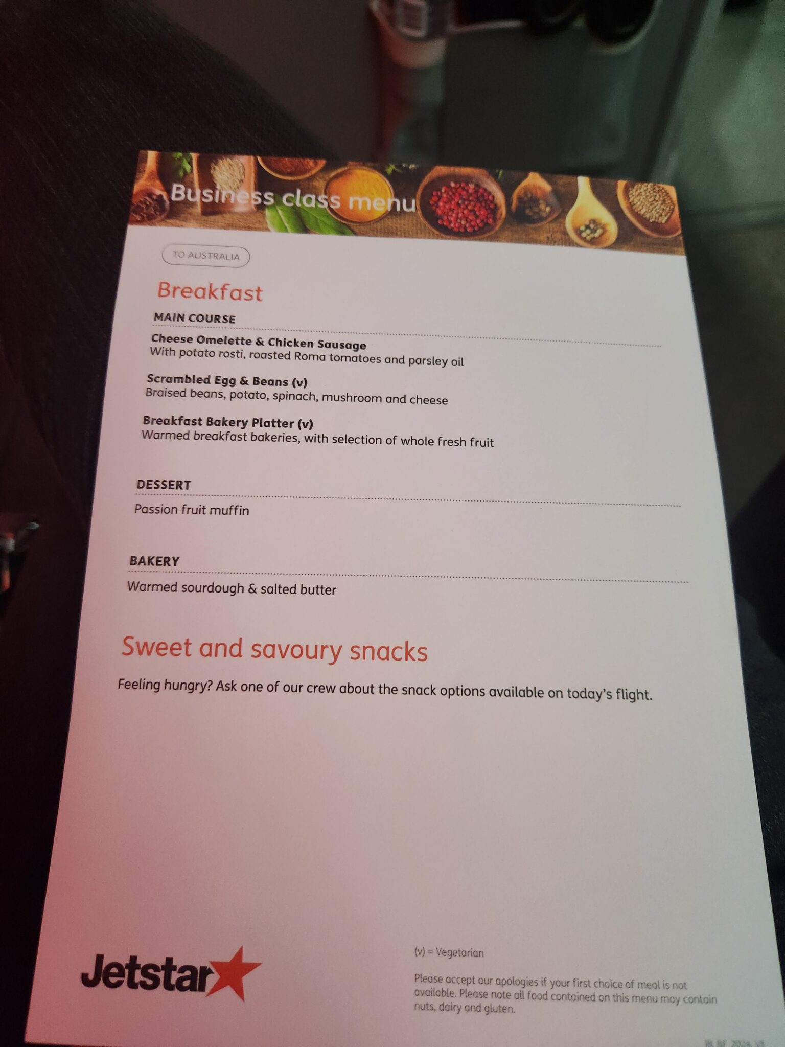 Jetstar Business Class Food Review - Singapore to Melbourne