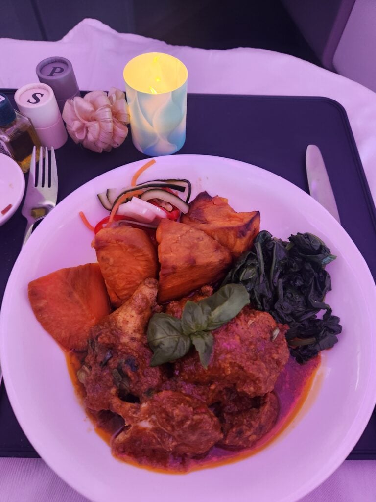Fiji Airways Business Class Food Review - Melbourne to Nadi, Fiji - Fiji Airways business class Main meal of Fiji curry (October 2025) Fiji Airways business class