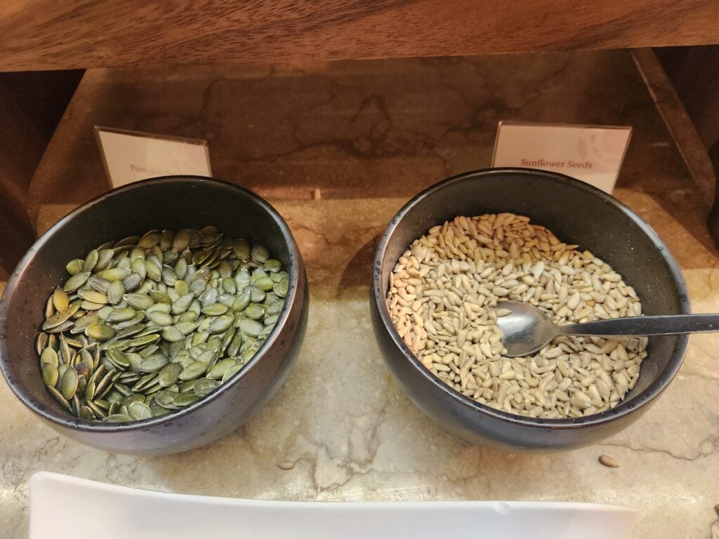 Plaza Premium Lounge London Heathrow T2 Food and Nutrition Review - Plaza Premium Lounge London Heathrow T2 Food Pumpkin seeds (pepitas) and sunflower seeds Plaza Premium Lounge London Heathrow T2