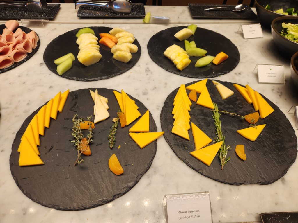 Qatar Al Mourjan Business Lounge Doha Food and Nutrition Review - Qatar Al Mourjan Business Lounge Doha Food Qatar Al Mourjan Lounge Doha Food Fruit and cheese platters