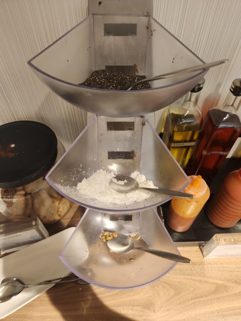 Amex Centurion Lounge Sydney Food and Nutrition Review - Amex Centurion Lounge Sydney Food Chia seeds, coconut and pumpkin seeds Amex Centurion Lounge Sydney food