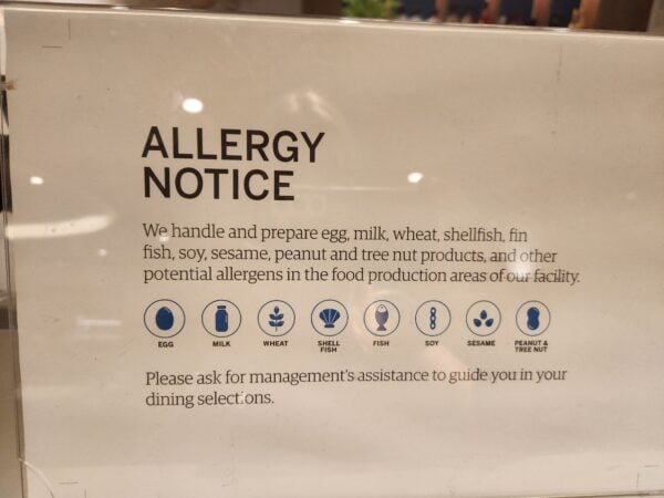 Allergy notice Amex Centurion Lounge Sydney