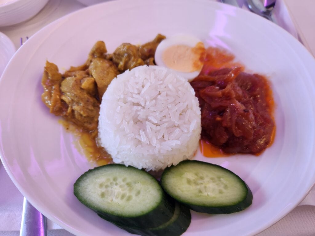 Malaysia Airlines Business Class Food Review - Melbourne to Kuala Lumpur, Malaysia - Malaysia Airlines Business Class Food Nasi Lemak Chicken Rendang Malaysia Airlines business class food