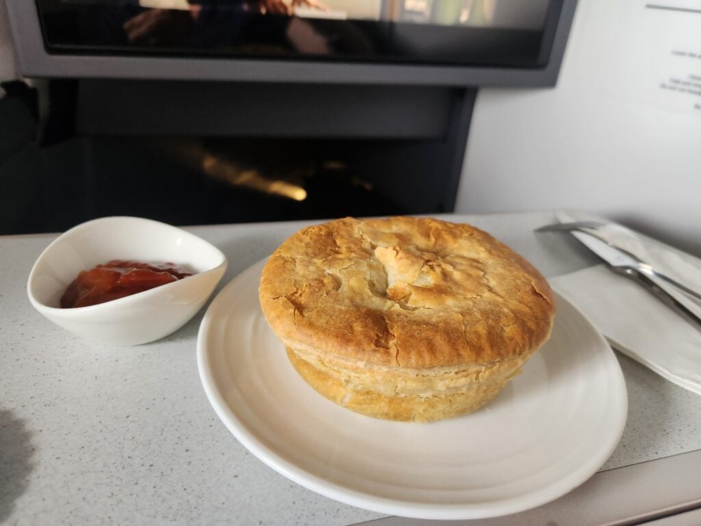Malaysia Airlines Business Class Food Review - Melbourne to Kuala Lumpur, Malaysia - Malaysia Airlines Business Class Food Beef pie Malaysia Airlines business class food