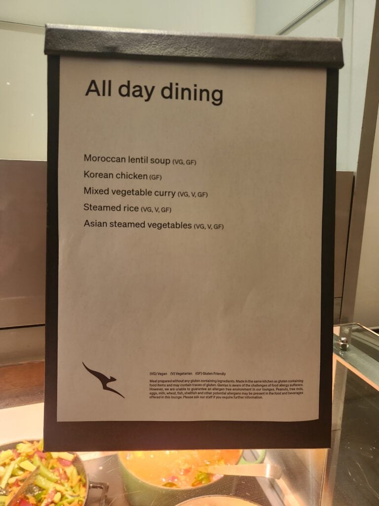 Qantas Business Lounge Melbourne International Food and Nutrition Review - Qantas business lounge melbourne All Day Dining menu hot buffet Qantas Business Lounge Melbourne International