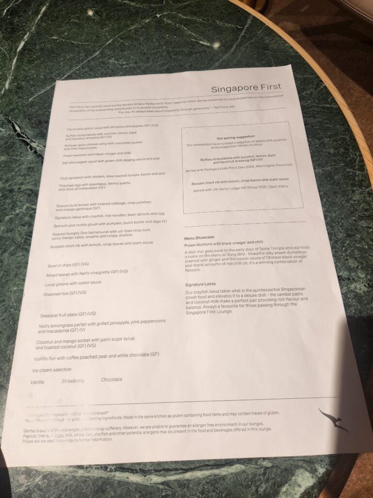Qantas First Lounge Singapore Food and Nutrition Review (updated 2026) - Qantas First Lounge Singapore Food Qantas First Lounge Singapore food menu nov 2025