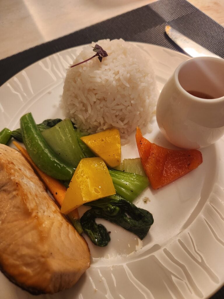 Vegetables with the pan-seared salmon