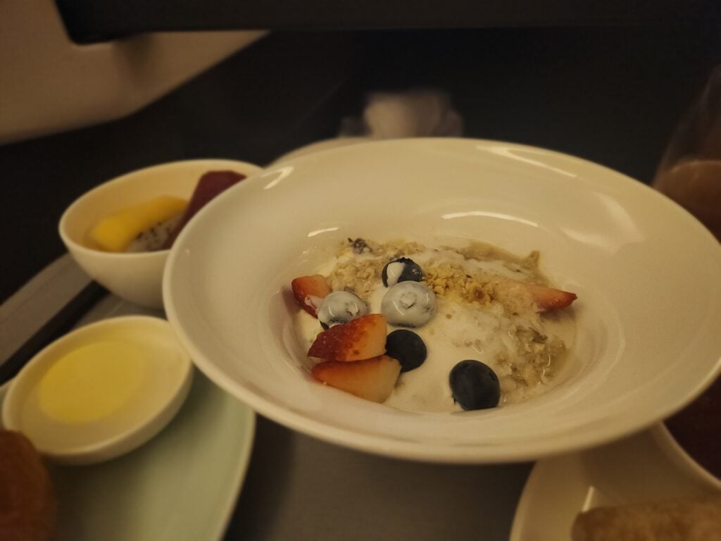 Cathay Pacific Business Class Food Review - Hong Kong to Melbourne - Cathay Pacific business class Wellness breakfast Bircher Muesli Cathay Pacific business class