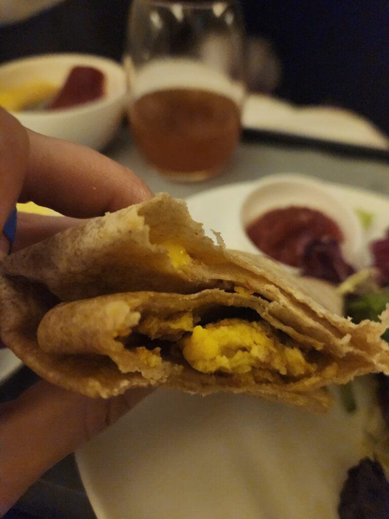 Cathay Pacific Business Class Food Review - Hong Kong to Melbourne - Cathay Pacific business class Inside the egg and chorizo wrap