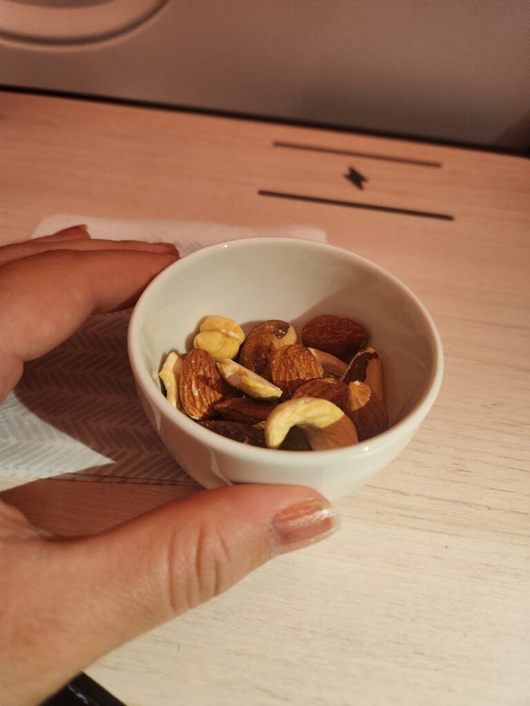 Bowl of nuts Finnair Singapore to Helsinki