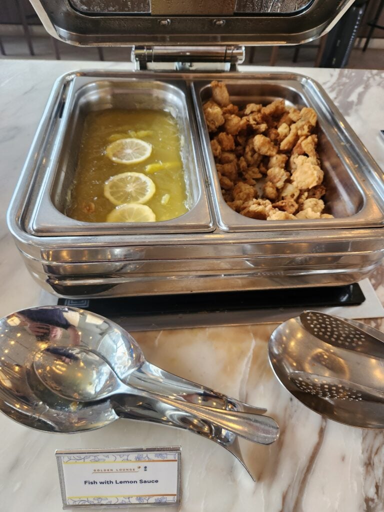 Fish with lemon sauce Malaysia Airlines Golden Lounge