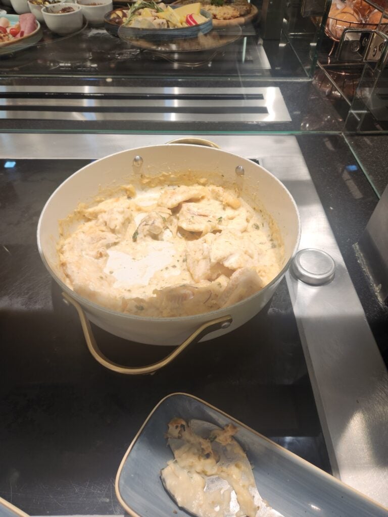 British Airways Lounge Food and Nutrition Review - Johannesburg, South Africa - British Airways Lounge food Hake with lemon butter cream sauce British Airways Lounge Johannesburg