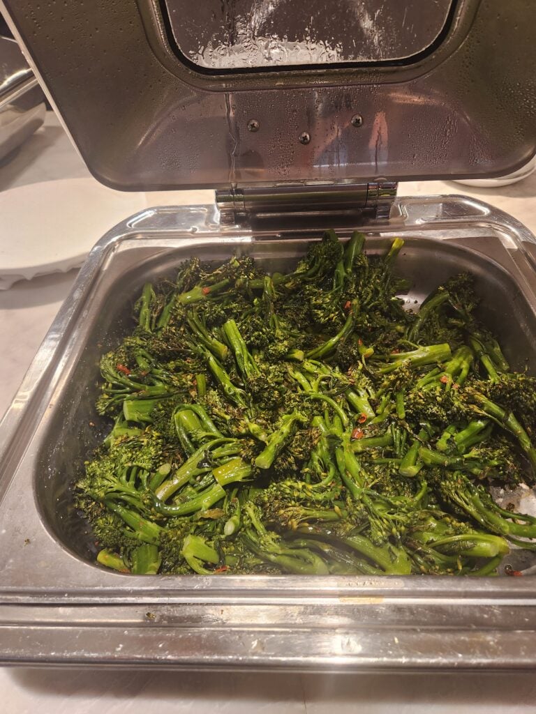 Qantas London Lounge Food and Nutrition Review - Qantas London Lounge Food Grilled broccolini qantas london lounge food