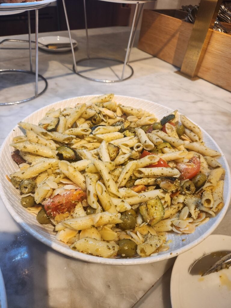 Qantas London Lounge Food and Nutrition Review - Qantas London Lounge Food Penne pasta salad with pesto at the qantas london lounge