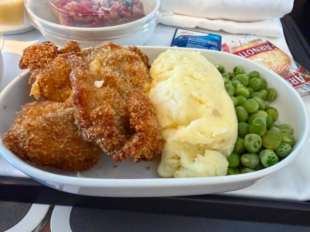Special Meal Qantas Child Meal Business Class Food Review - Fiji to Sydney - Qantas Child meal Chicken schnitzel in the childs meal Qantas in business class
